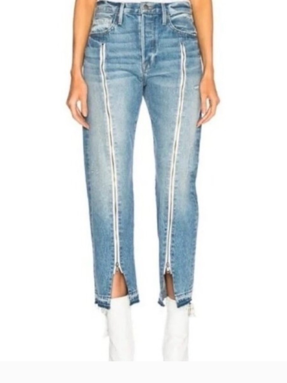 Frame Denim Light Blue High-Rise Jeans with Front Zippers